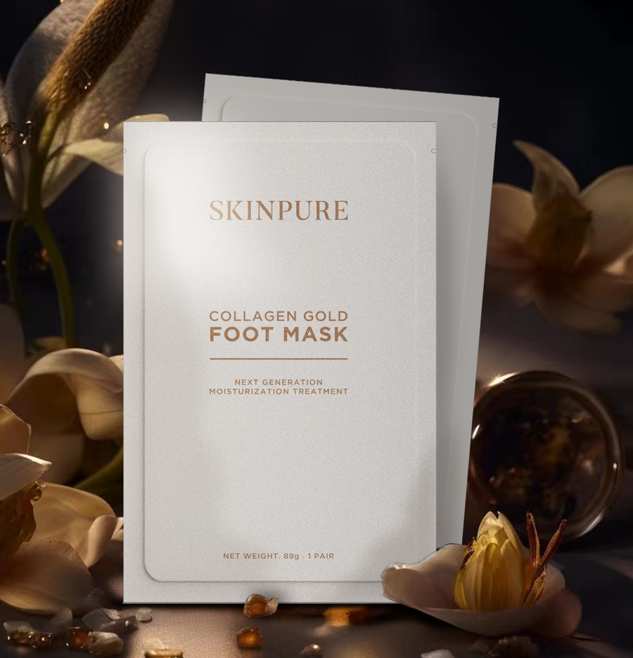 SKINPURE Collagen Gold Foot Contour Mask, Advanced Moisturisation for Glowing and Baby Soft Feet - At Home Foot Spa Treatment - Best Gift for Women and Men